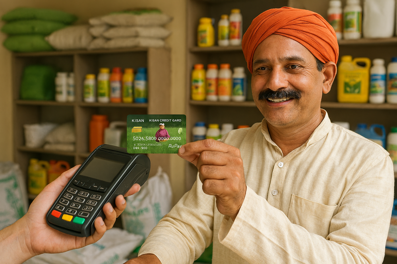 Farmer with credit card and banking